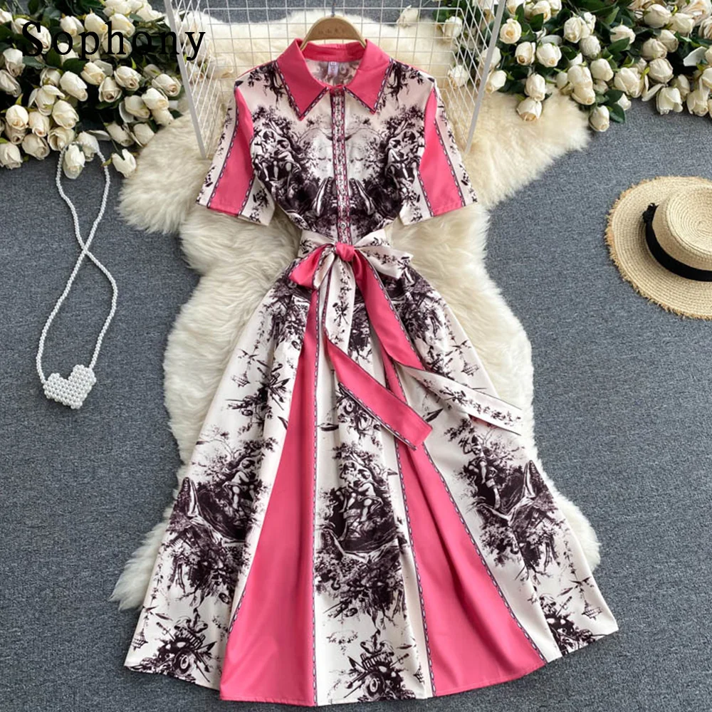 2021 Summer Fashion Runway Retro Floral Printed Shirt Dress Women's Short Sleeve Belted Vintage Print Holiday Midi Dress N68407
2021 Summer Fashion Runway Retro Floral Printed Shirt Dress Women's Short Sleeve Belted Vintage Print Holiday Midi Dress N68407