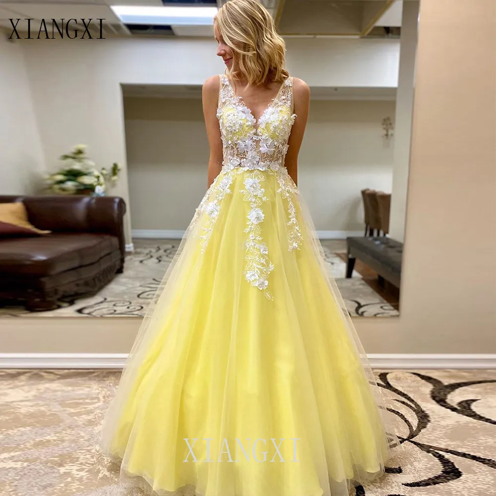 Youthful Yellow Prom Dress 3D Flower Long Prom Dresses Transparent Floor Length Formal Party Gown Elegant Prom Gowns vestidos
Youthful Yellow Prom Dress 3D Flower Long Prom Dresses Transparent Floor Length Formal Party Gown Elegant Prom Gowns vestidos