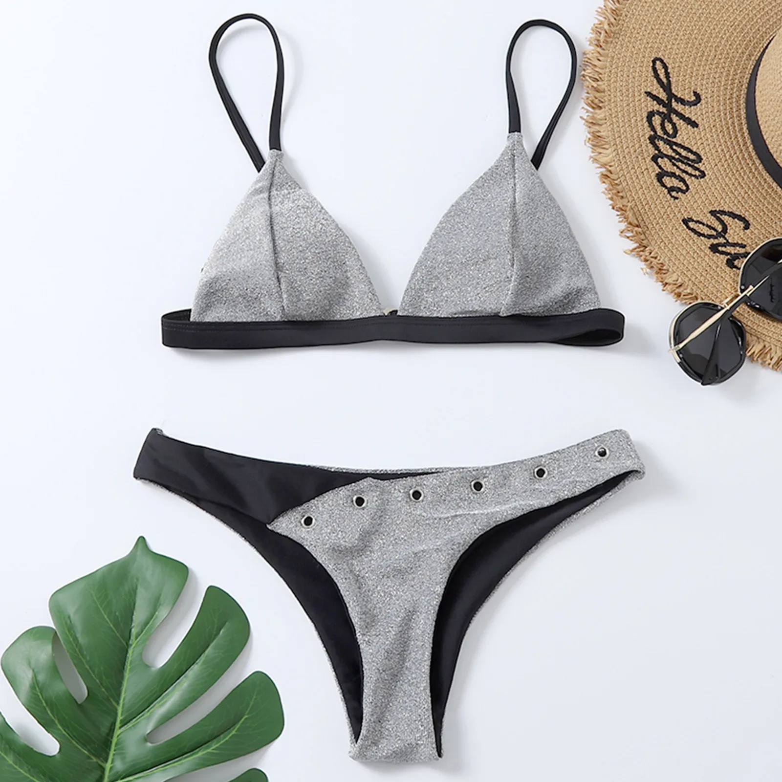 #L0 Women's Swimsuit Bikini Plain Retro Split Sling Foreign Trade Solid Color Summer Swimwear Купальники Женские |
