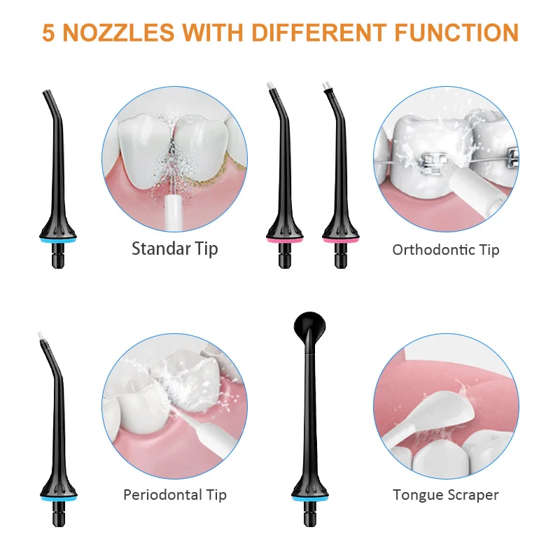5 Modes Oral Irrigator USB Rechargeable Water Floss Portable Dental Water Flosser Jet 300ml Irrigator Dental Teeth Cleaner+6 Jet
5 Modes Oral Irrigator USB Rechargeable Water Floss Portable Dental Water Flosser Jet 300ml Irrigator Dental Teeth Cleaner+6 Jet