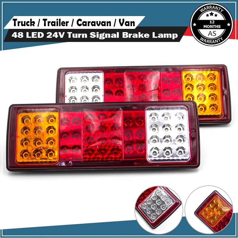 

Pair 48 LED 24V Car Trailer Truck Tail Lights Stop Rear Brake Turn Signal Light Indicator Lamp Lorry Caravans Bus Van RV Camper