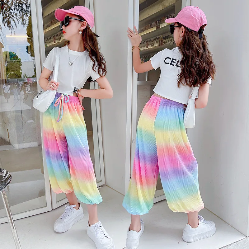 Teenage Kids Designer Clothes Suit Girls Summer Thin Cotton T-shirt + Rainbow Sports Pants 2pcs Suit 13 14 Year Boutique Outfits
Teenage Kids Designer Clothes Suit Girls Summer Thin Cotton T-shirt + Rainbow Sports Pants 2pcs Suit 13 14 Year Boutique Outfits