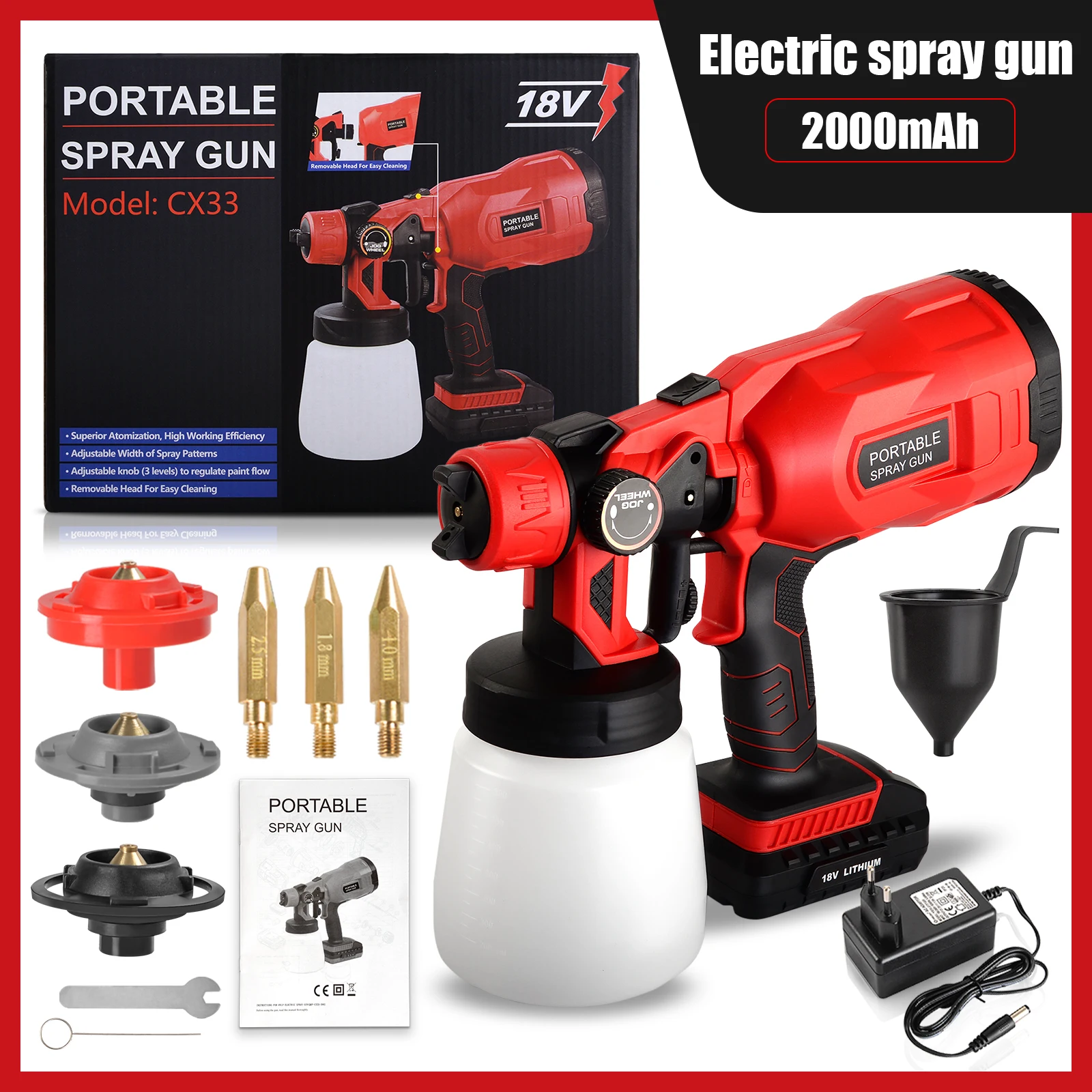 Electric Paint Spray Gun Large Capacity 550W 18V Tools With Three Nozzles For Home For Garden For Painting Sprayer Gun Airbrush
Electric Paint Spray Gun Large Capacity 550W 18V Tools With Three Nozzles For Home For Garden For Painting Sprayer Gun Airbrush