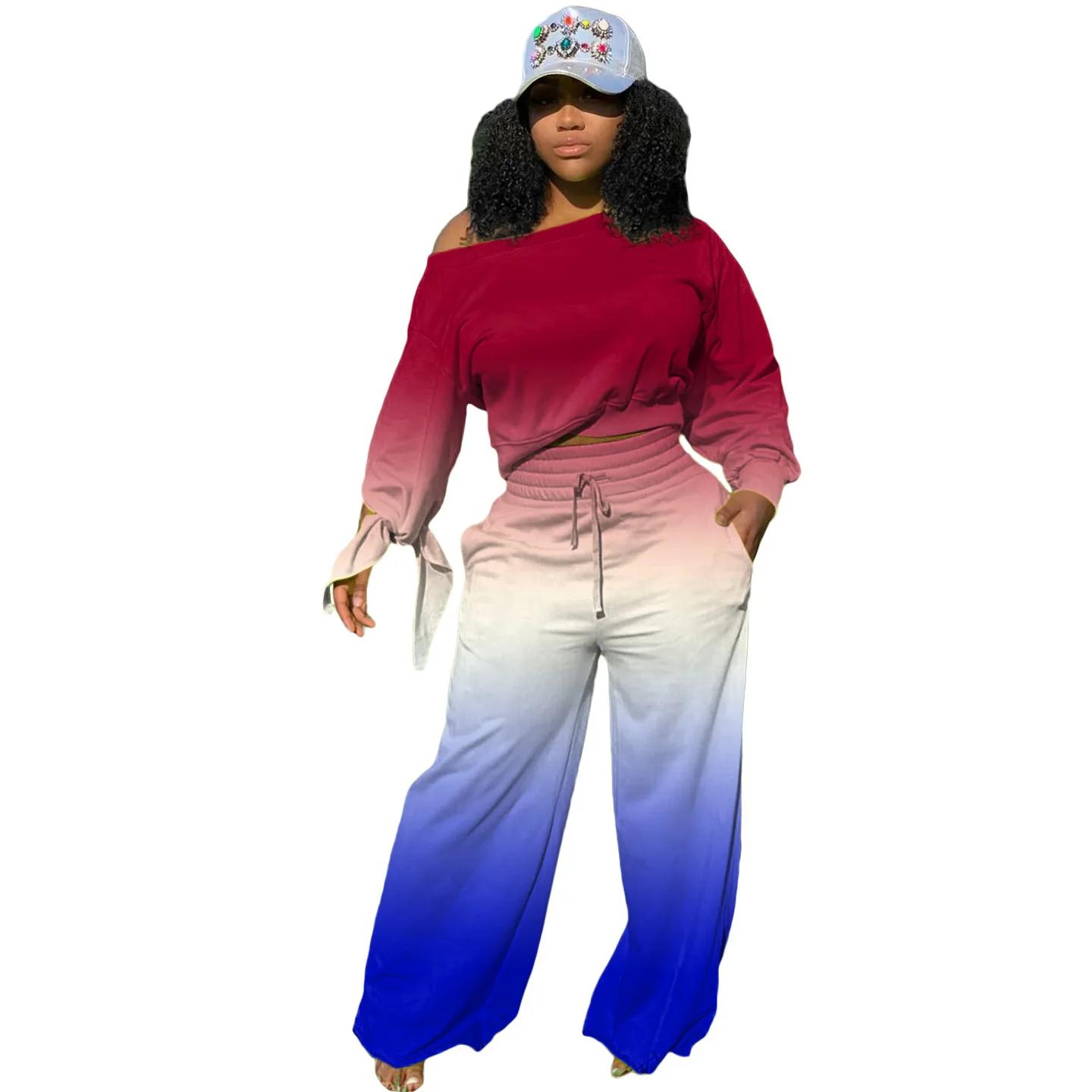 Mandylandy Women's Casual Gradient Color Home Suit Autumn Knotted Lace-up Wide-Leg Pants + Long Sleeve Slash Neck T-shirt Suit
Mandylandy Women's Casual Gradient Color Home Suit Autumn Knotted Lace-up Wide-Leg Pants + Long Sleeve Slash Neck T-shirt Suit