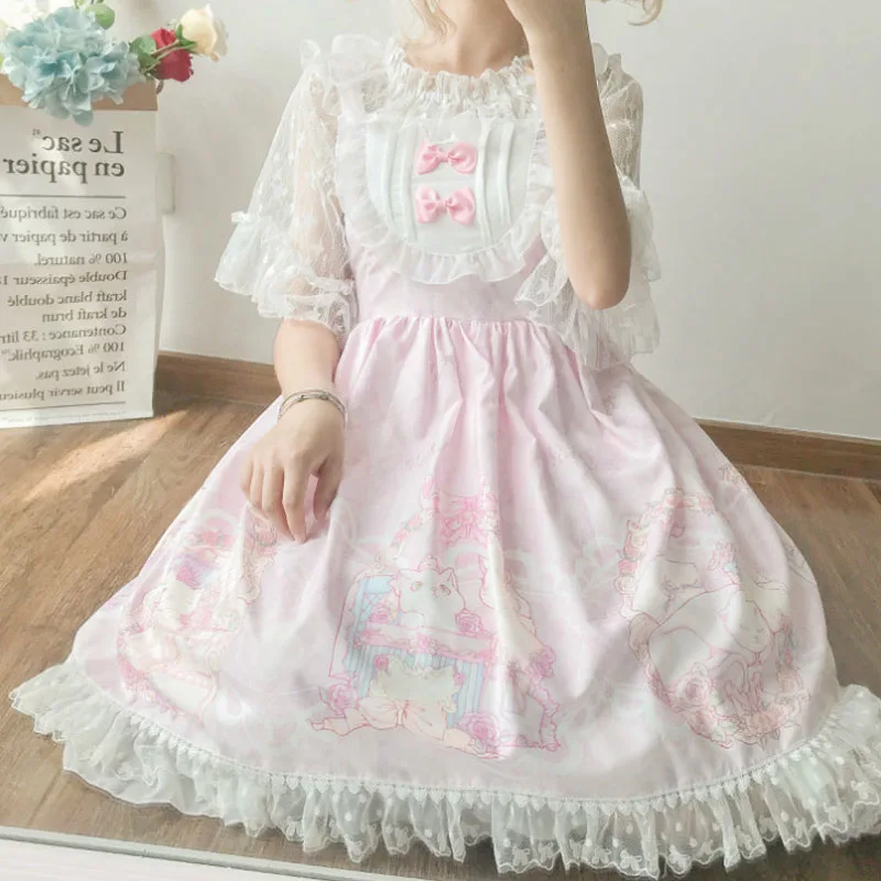 Japanese Sweet Lolita Dress Vintage Lace Bowknot Cute Printing Victorian Dress Summer Kawaii Girl Gothic Jsk Princess Dresses
Japanese Sweet Lolita Dress Vintage Lace Bowknot Cute Printing Victorian Dress Summer Kawaii Girl Gothic Jsk Princess Dresses