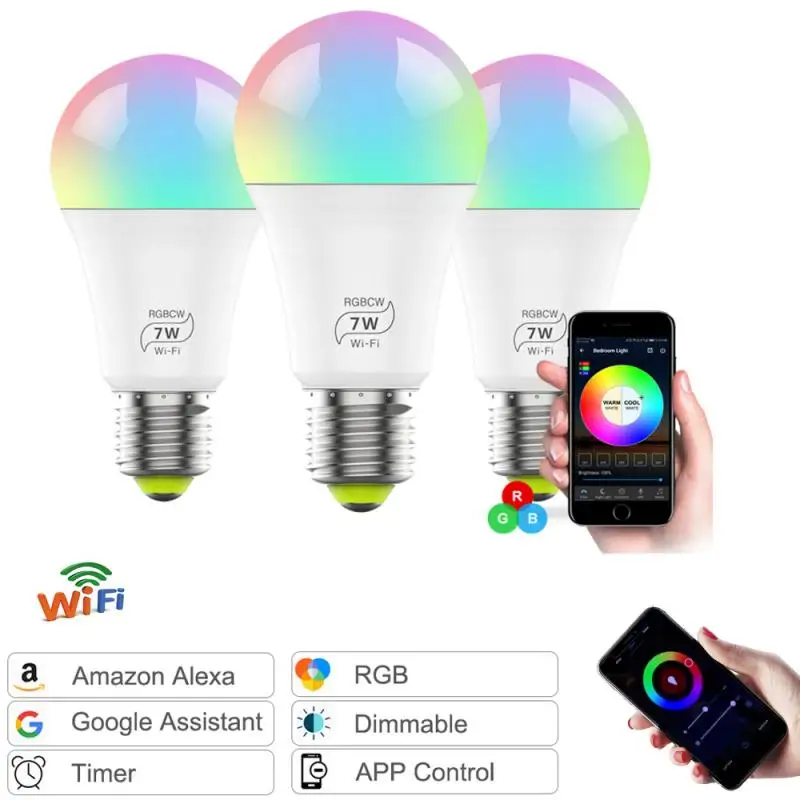 Умная лампа E27, Wi-Fi, светодиодсветильник лампа RGB, 7 Вт, с регулируемой яркостью, умсветильник лампа для работы с Alexa/Google Home, цветная меняющаяся ... 
Умная лампа E27, Wi-Fi, светодиодсветильник лампа RGB, 7 Вт, с регулируемой яркостью, умсветильник лампа для работы с Alexa/Google Home, цветная меняющаяся ...
