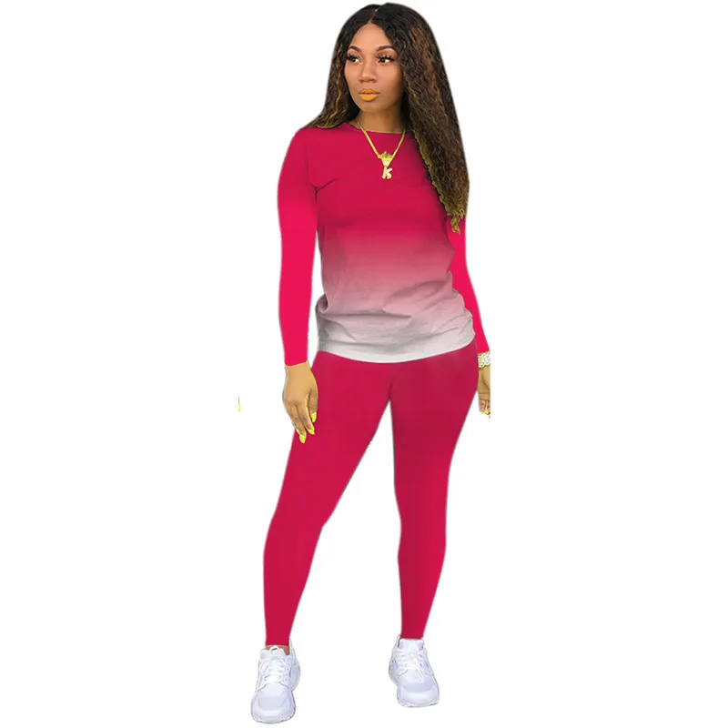 Fashion Women Casual 2 Piece Outfits Autumn Winter Long Sleeve Crew Neck Gradient Print Tops+Plain Bodycon Pants Set Sportswear
Fashion Women Casual 2 Piece Outfits Autumn Winter Long Sleeve Crew Neck Gradient Print Tops+Plain Bodycon Pants Set Sportswear