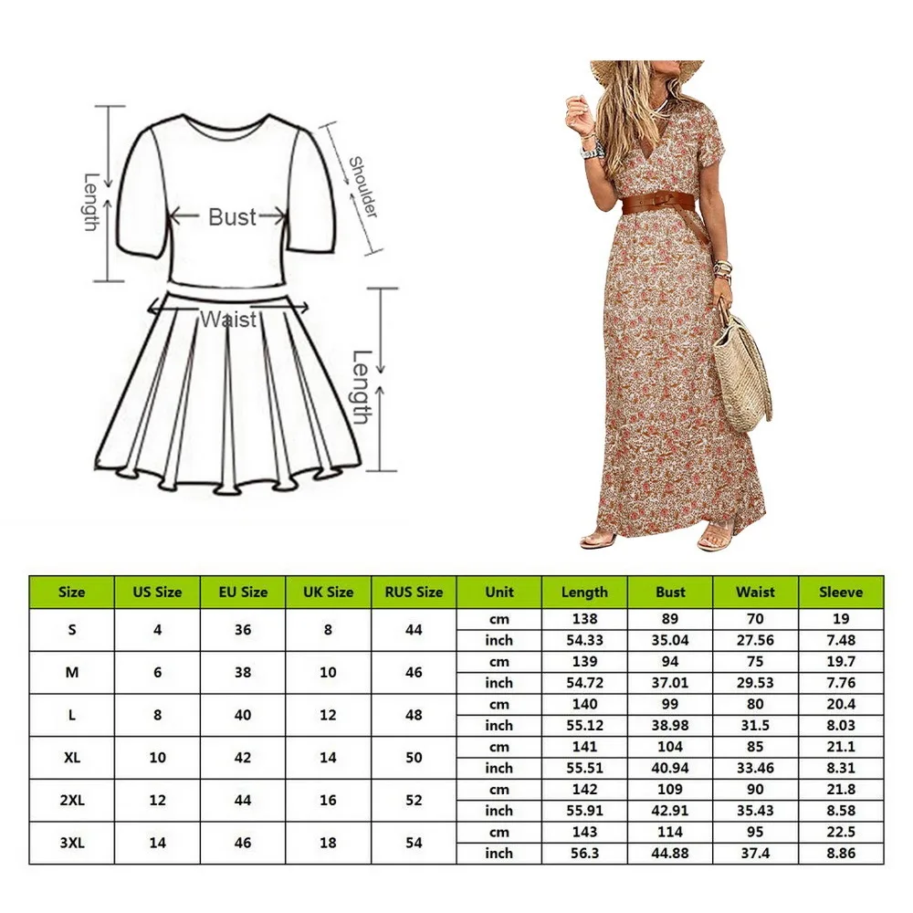 Summer Retro Maxi Dresses Women Short Sleeve V Neck Dress Belt Boho Beach Dress Casual Elegant Sundress Robe Femme Robe Femme
Summer Retro Maxi Dresses Women Short Sleeve V Neck Dress Belt Boho Beach Dress Casual Elegant Sundress Robe Femme Robe Femme