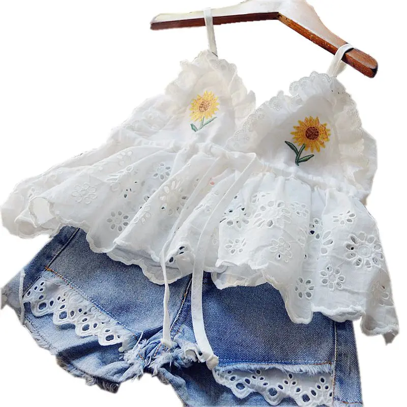 Children's Clothing Sets Girl Sets for Children Summer Embroidered Lace Sling Top Denim Shorts 2pcs Kids Clothes Girls Clothing
Children's Clothing Sets Girl Sets for Children Summer Embroidered Lace Sling Top Denim Shorts 2pcs Kids Clothes Girls Clothing