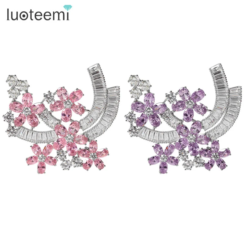 

LUOTEEMI Fashion Tiny AAA Cubic Zirconia Crystal Flower Brooch Pins For Women Wedding White Gold-Color Bride Jewelry