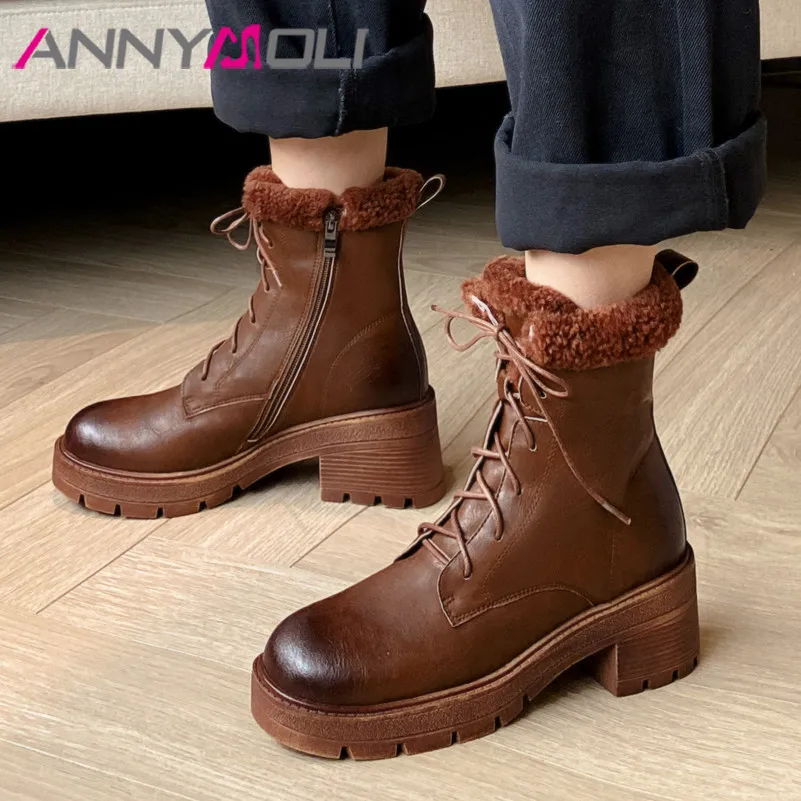 Ботинки женские на платформе ANNYMOLI, из натуральной кожи, на высоком каблуке, с застежкой-молнией, теплые, зимние
Ботинки женские на платформе ANNYMOLI, из натуральной кожи, на высоком каблуке, с застежкой-молнией, теплые, зимние