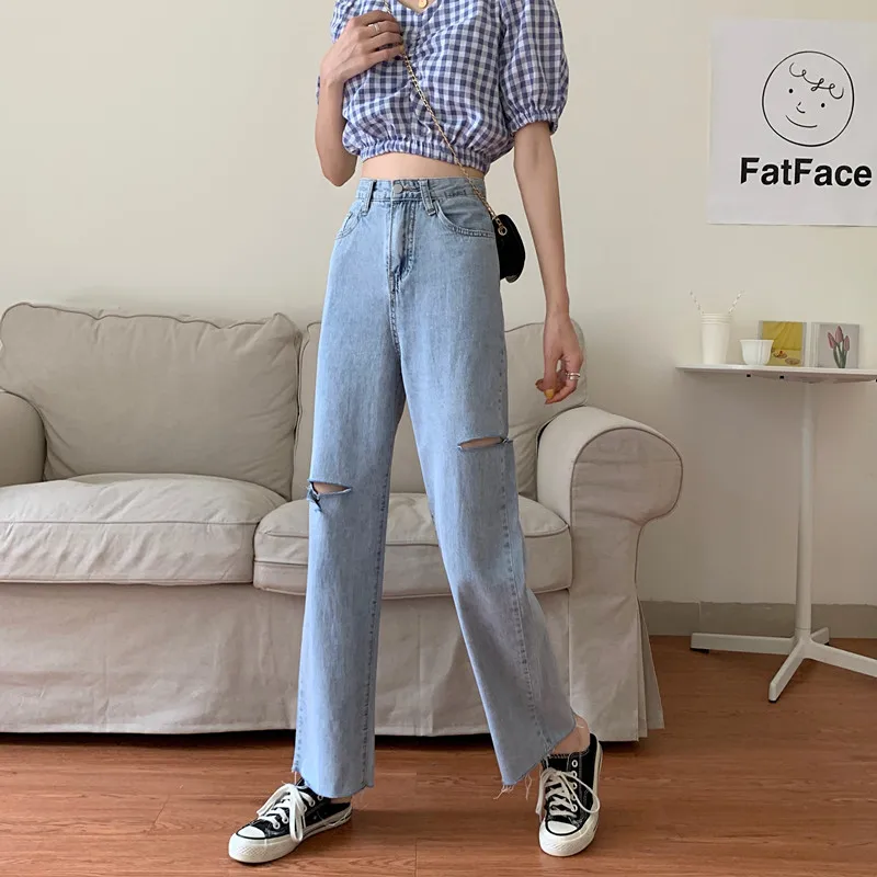 Ripped Jeans Women's Spring Summer New Korean Version Of Loose Wild Button Zipper Solid Color Denim Straight Leg Pants Commute
Ripped Jeans Women's Spring Summer New Korean Version Of Loose Wild Button Zipper Solid Color Denim Straight Leg Pants Commute