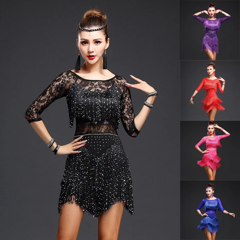 Women Latin Dance Dress Salsa Cha Cha Tango Ballroom Costume Lace Tassel Rumba Adult Performance Dance Dress 904-A095
Women Latin Dance Dress Salsa Cha Cha Tango Ballroom Costume Lace Tassel Rumba Adult Performance Dance Dress 904-A095
