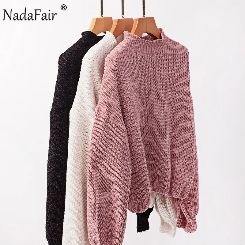 Nadafair Winter Turtleneck Sweater Women Pullovers Autumn Casual Knitted Femme Pink White Black Solid Jumper Knitwear | Женская одежда