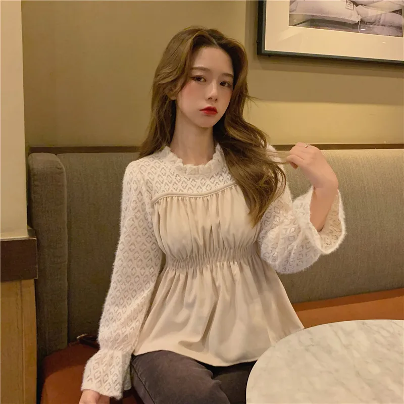 Blouses Woman Fashion 2021 Elegant Spring Summer Patchwork Lace Mesh Blouse Ladies Blusa Ruffle Puff Long Sleeve Tops Pullover 
Blouses Woman Fashion 2021 Elegant Spring Summer Patchwork Lace Mesh Blouse Ladies Blusa Ruffle Puff Long Sleeve Tops Pullover