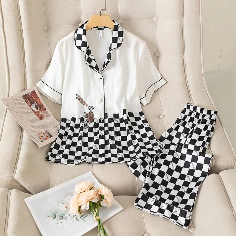 Women Print Pajamas Set Summer New Satin Two Piece Sleepwear Lounge Wear Casual Nightwear Shirt&Shorts Soft Lingerie Pyjamas
Women Print Pajamas Set Summer New Satin Two Piece Sleepwear Lounge Wear Casual Nightwear Shirt&Shorts Soft Lingerie Pyjamas