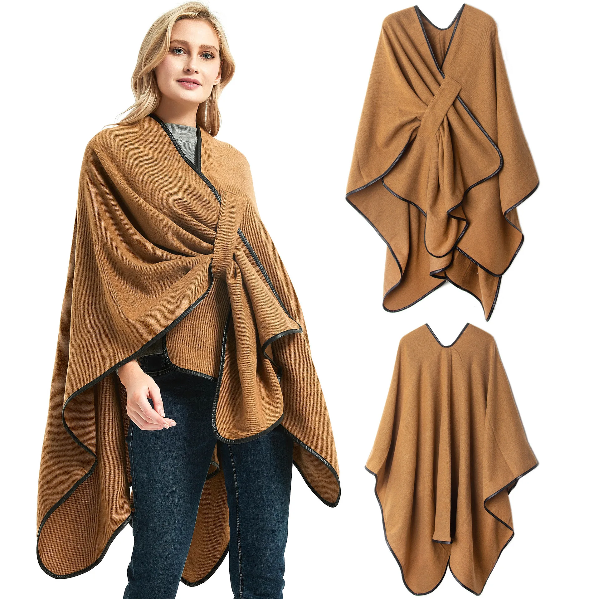JTVOVO 2021New Women's Shawl With Solid Color Imitation Cashmere Buckle And Leather Trim Slit Windproof Warm Winter Poncho Pareo
JTVOVO 2021New Women's Shawl With Solid Color Imitation Cashmere Buckle And Leather Trim Slit Windproof Warm Winter Poncho Pareo