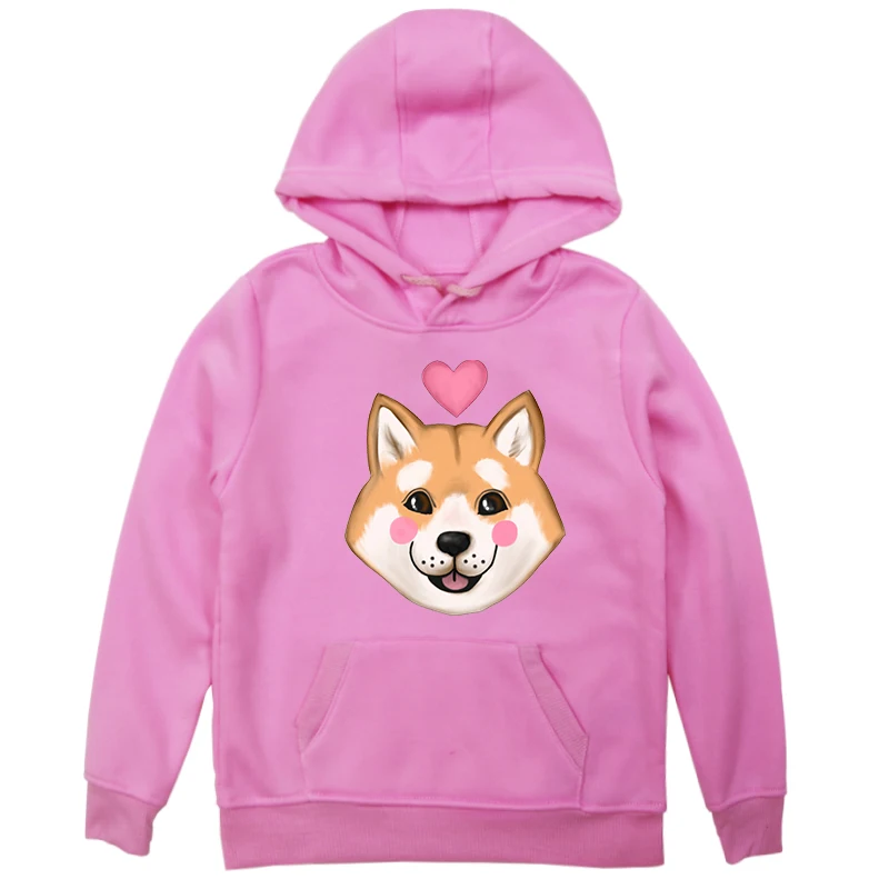 Детская толстовка с капюшоном Kawaii Shiba Inu бархатная для мальчиков и девочек на
