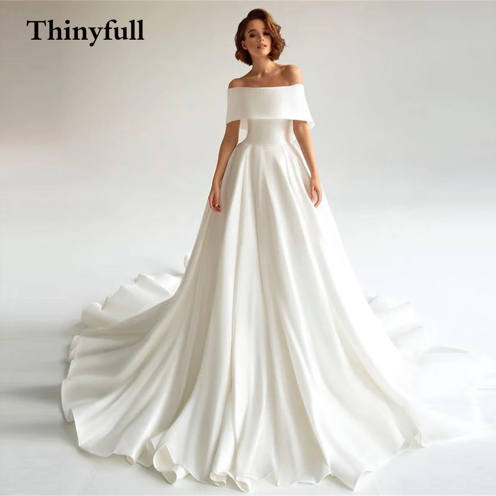Eightree Simple A Line Sleeveless Long Train Wedding Dresses Boat Neck Soft Satin Off Shoulder Marriage Party Bridal Gowns
Eightree Simple A Line Sleeveless Long Train Wedding Dresses Boat Neck Soft Satin Off Shoulder Marriage Party Bridal Gowns