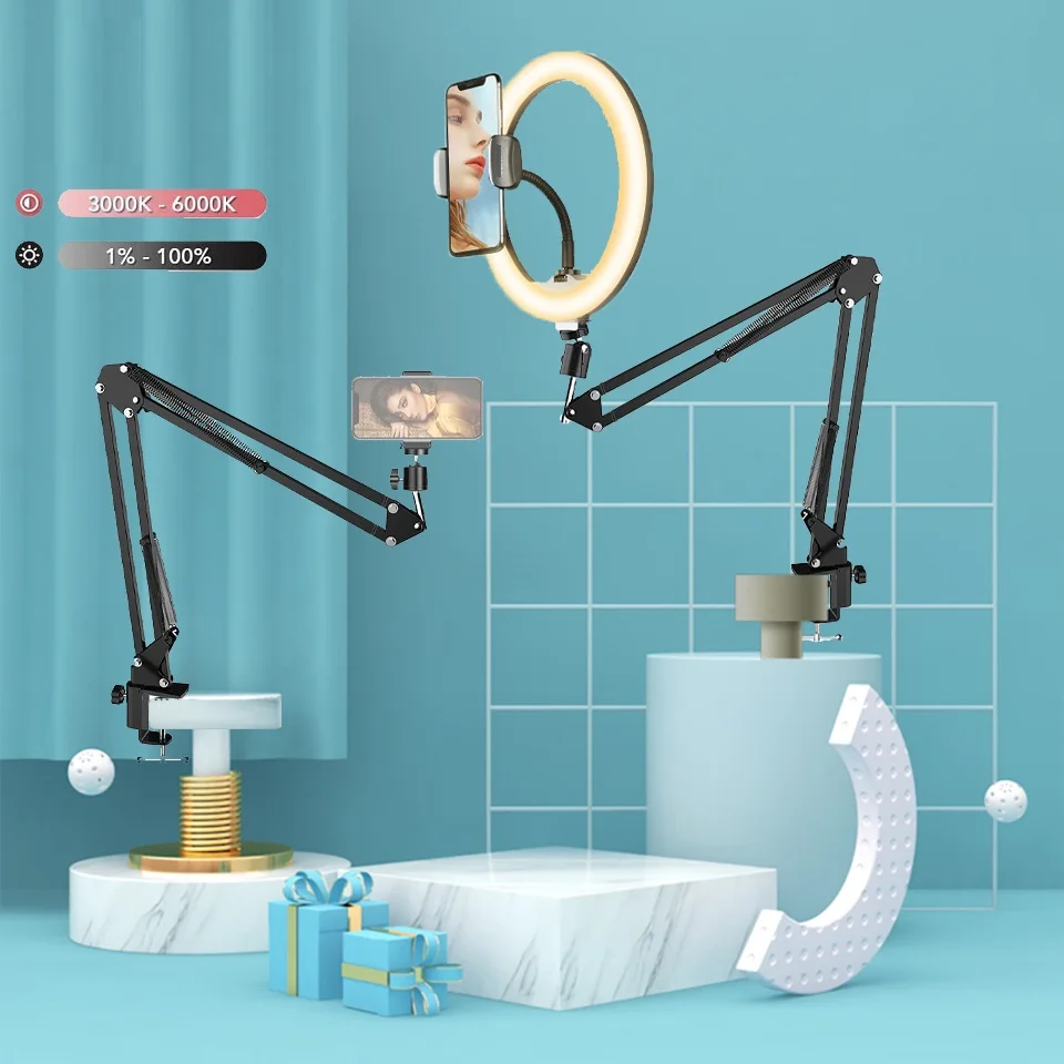 Кольцевой светильник с регулируемой яркостью, 10 дюймов, со штативом для камеры, настольная подставка, алюминиевый штатив с управлением для ... 
Кольцевой светильник с регулируемой яркостью, 10 дюймов, со штативом для камеры, настольная подставка, алюминиевый штатив с управлением для ...