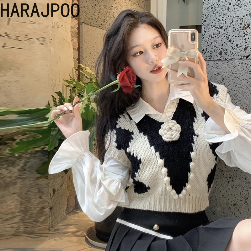 Waistcoat Harajpoo Woman Y2k Three Dimensional Flower Print V Neck Knit Autumn Winter 2021 New Sleeveless Cropped Sweater Vests 
Waistcoat Harajpoo Woman Y2k Three Dimensional Flower Print V Neck Knit Autumn Winter 2021 New Sleeveless Cropped Sweater Vests