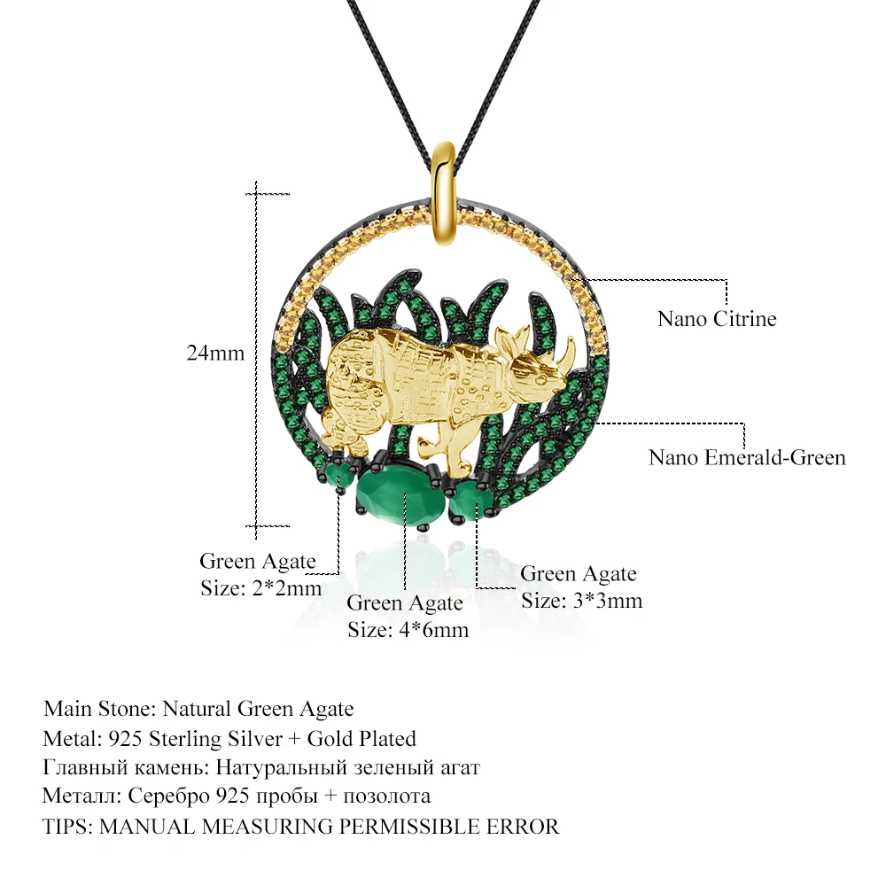 GEM'S BALLET Natural Green Agate 925 Sterling Silver Pendant Golden Rhinoceros Handcrafted Necklace For Women Fine Jewelry
GEM'S BALLET Natural Green Agate 925 Sterling Silver Pendant Golden Rhinoceros Handcrafted Necklace For Women Fine Jewelry