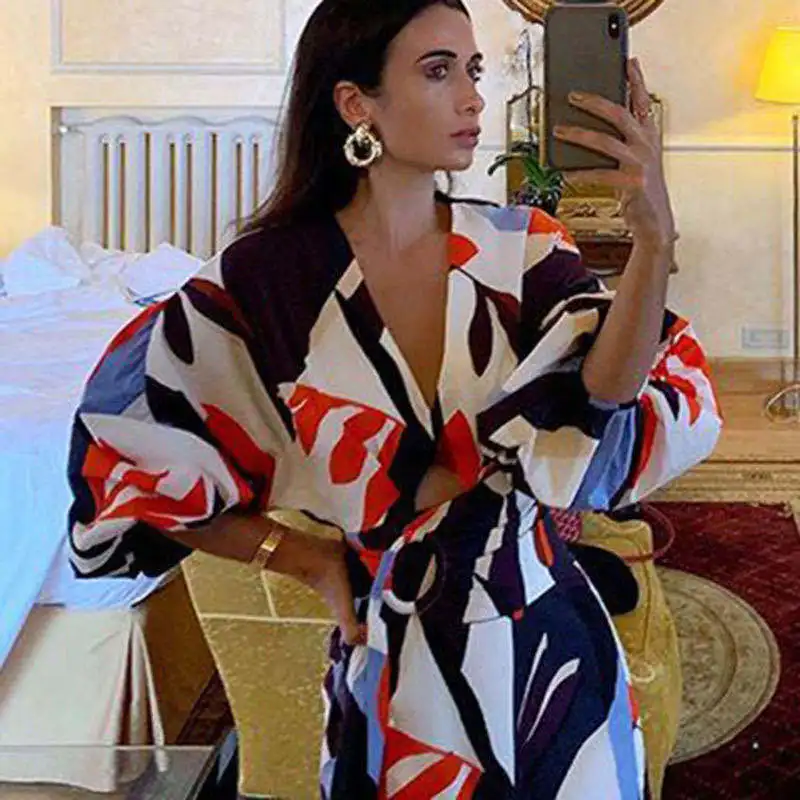 WEPBEL Women's Fashion Printed Long-Sleeved Dress Spring and Autumn Leisure V-neck Hollow Out High Waist Holiday Dress
WEPBEL Women's Fashion Printed Long-Sleeved Dress Spring and Autumn Leisure V-neck Hollow Out High Waist Holiday Dress