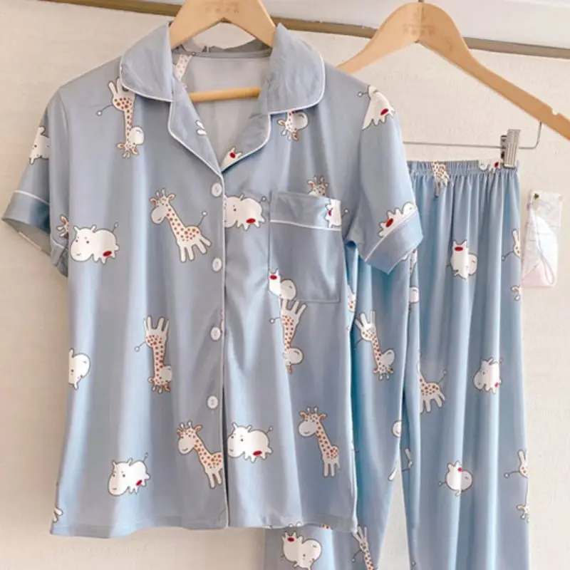 Women Pajamas Sets Spring Short Sleeve Cartoon Print Cute Sleepwear Girls Pijamas Mujer Leisure Nightgown Home Wear
Women Pajamas Sets Spring Short Sleeve Cartoon Print Cute Sleepwear Girls Pijamas Mujer Leisure Nightgown Home Wear