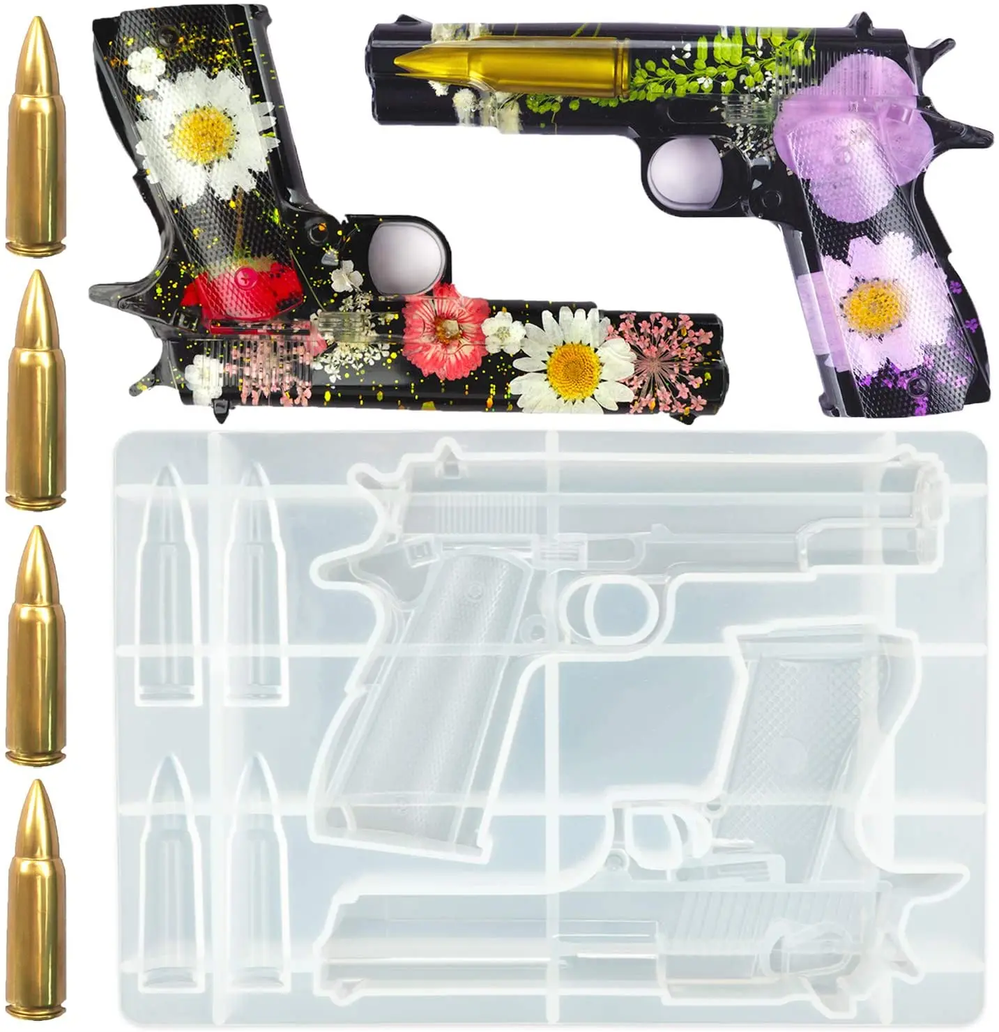 Gun Resin Mold Silicone Pistol Epoxy Resin Casting 3D Handgun and Bullets Mold Set for Home Decoration DIY Crafts
Gun Resin Mold Silicone Pistol Epoxy Resin Casting 3D Handgun and Bullets Mold Set for Home Decoration DIY Crafts