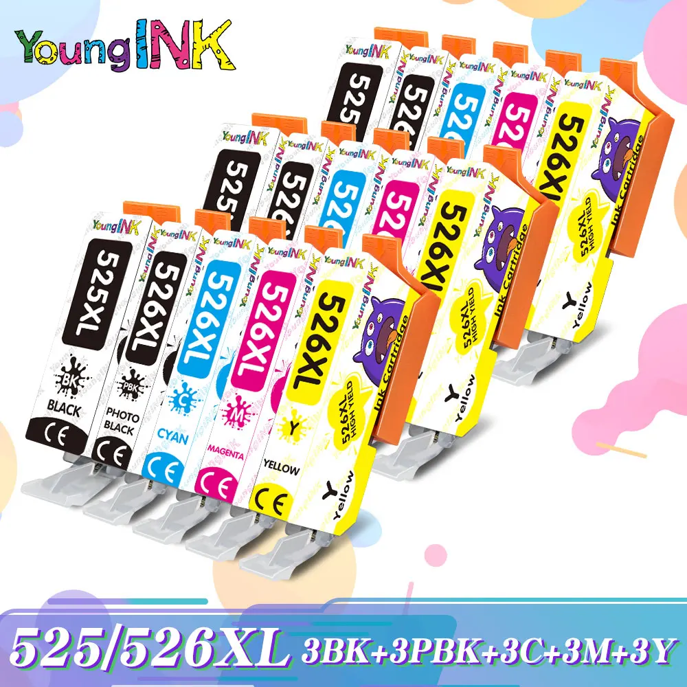 

YOUNGINK PGI525 PGI 525 CLI 526 Ink Cartridges for Canon Pixma iP4850 ix6550 MG5150 MG5250 MG6150 MG8150 MX885 MG5350 Printer