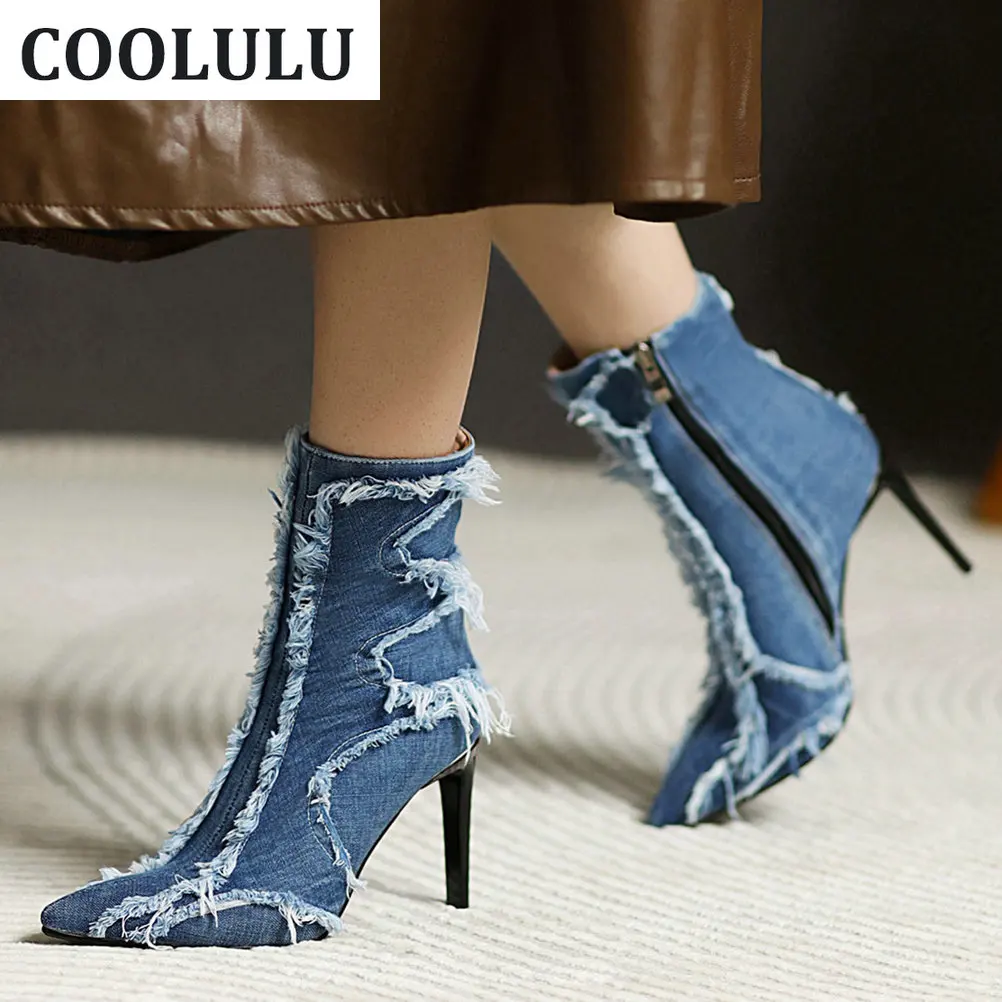 COOLULU Blue Denim Ankle Boots Pointy Toe High Heel Zipper Booties Woman Shoes High Heels Sexy Stiletto Winter Booties
COOLULU Blue Denim Ankle Boots Pointy Toe High Heel Zipper Booties Woman Shoes High Heels Sexy Stiletto Winter Booties