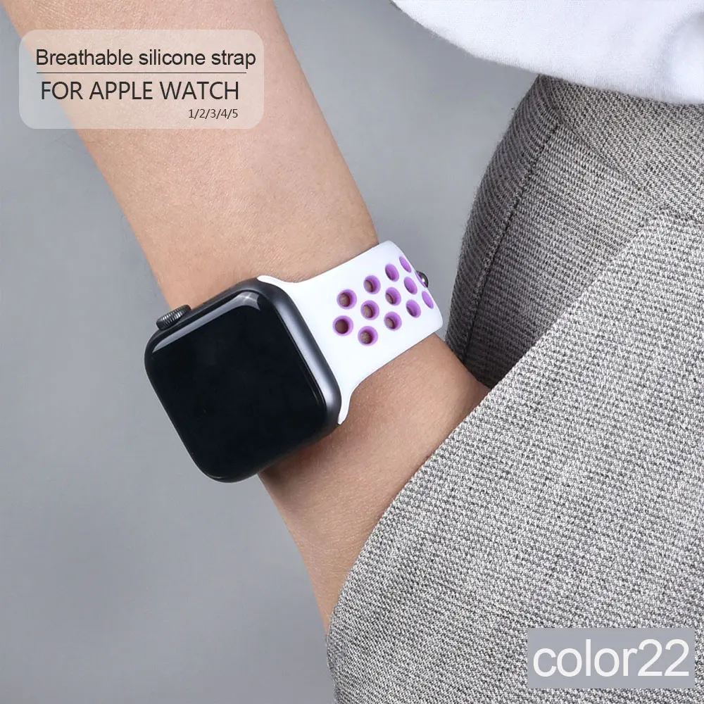 Ремешок для Apple Watch Series 1 2 3 42 38 мм резиновый iWatch 4 5 6 SE 7 41 45 40 44 мягкая силиконовая