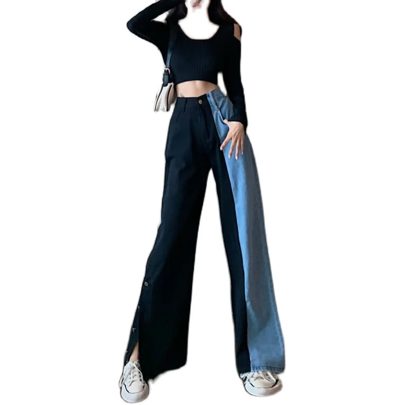 Kimutomo Women Jeans Autumn Fashion Girl Contrast Color Panelled Spliced Split High Waist Wide Leg Pants Black Loose Streetwear
Kimutomo Women Jeans Autumn Fashion Girl Contrast Color Panelled Spliced Split High Waist Wide Leg Pants Black Loose Streetwear