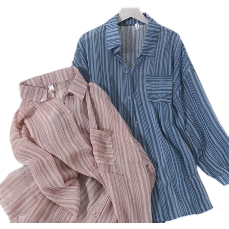 new spring and summer women's clothing han edition 2021 loose stripe lantern sleeve shirt bask chiffon shirt thin coat
new spring and summer women's clothing han edition 2021 loose stripe lantern sleeve shirt bask chiffon shirt thin coat