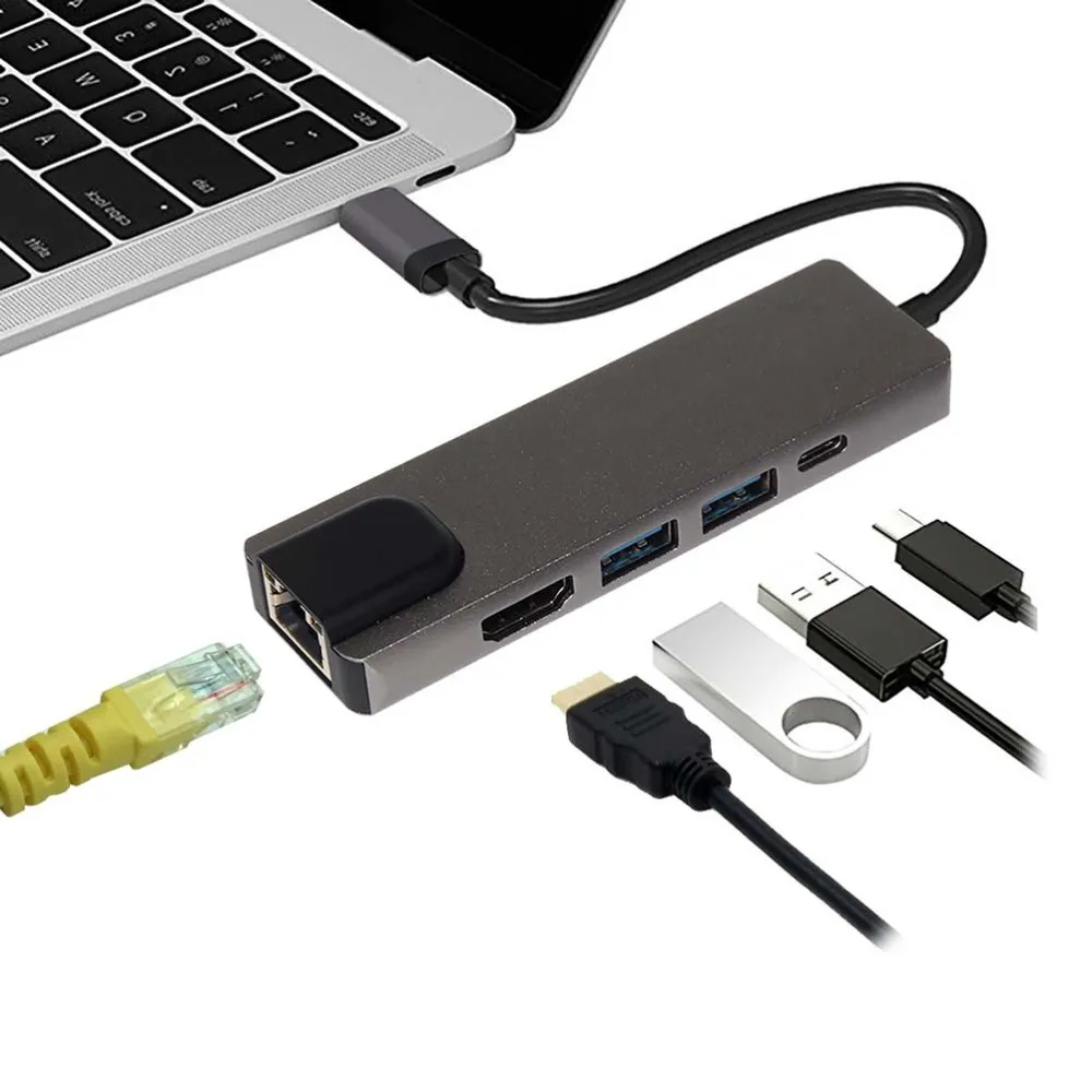 5 In 1 USB Hub with HDMI 4K Adapter 2 USB Type-C 3.0 Ports Gigabit Ethernet Port Compatible with Chromebook XPS13 (Black)
5 In 1 USB Hub with HDMI 4K Adapter 2 USB Type-C 3.0 Ports Gigabit Ethernet Port Compatible with Chromebook XPS13 (Black)