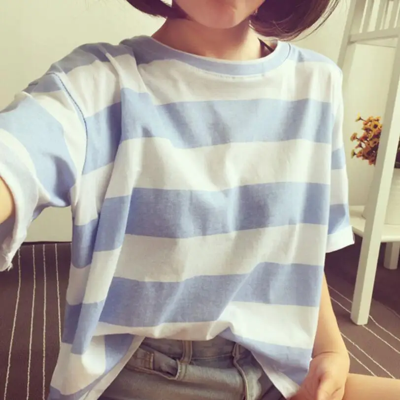 2021 Summer New Style Korean Striped Short-sleeved T-shirt Ladies Loose Tops Casual Women's Clothing Woman Tshirts Tees
2021 Summer New Style Korean Striped Short-sleeved T-shirt Ladies Loose Tops Casual Women's Clothing Woman Tshirts Tees