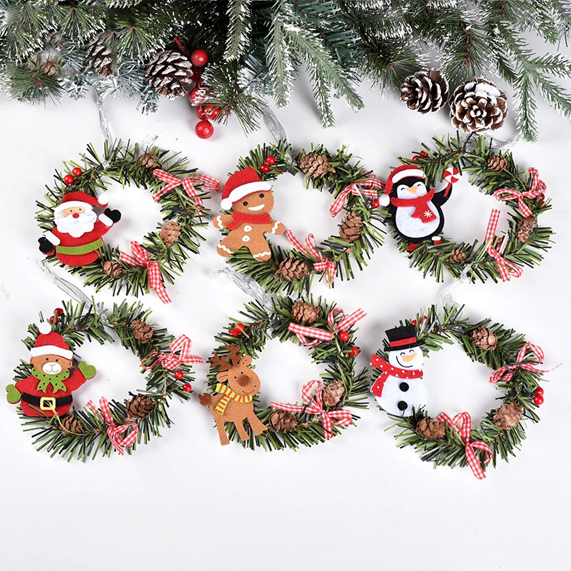 

New Christmas Garland Flower Wreath for Xmas Tree Hanging Snowman Deer Decorations Artificial Vine Ring Creative Home Decoration