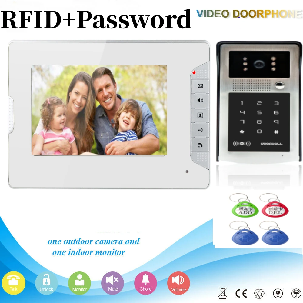 

Visual Intercom 7 inch Monitor Video Speake Phone Doorbell Intercom Fingerprint RFID Password Camera Unlock Home Security System