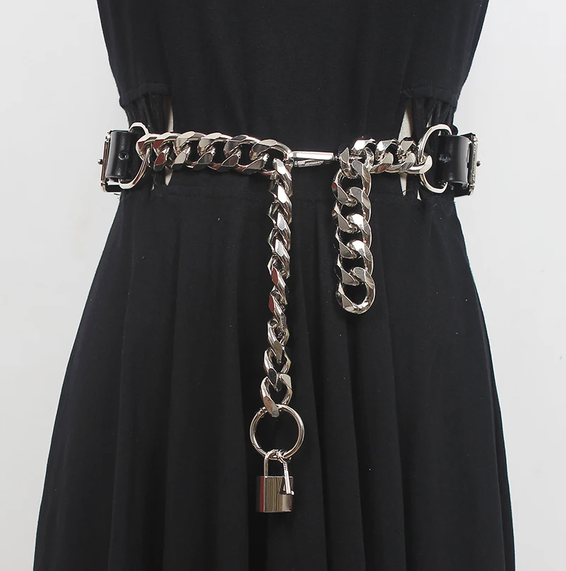 Women's Runway Fashion Black Genuine Leather Chain Cummerbunds Female Dress Corsets Waistband Belts Decoration Wide Belt R658
Women's Runway Fashion Black Genuine Leather Chain Cummerbunds Female Dress Corsets Waistband Belts Decoration Wide Belt R658