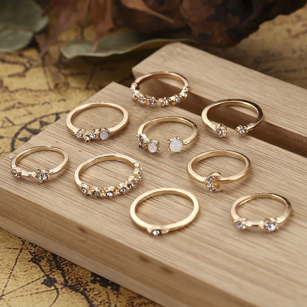 9pcs/sets Bohemian Vintage Star Rings Sets Clear Crystal Month Stone Gold Opening Rings for Women Jewelry Accessories Years Gift
9pcs/sets Bohemian Vintage Star Rings Sets Clear Crystal Month Stone Gold Opening Rings for Women Jewelry Accessories Years Gift