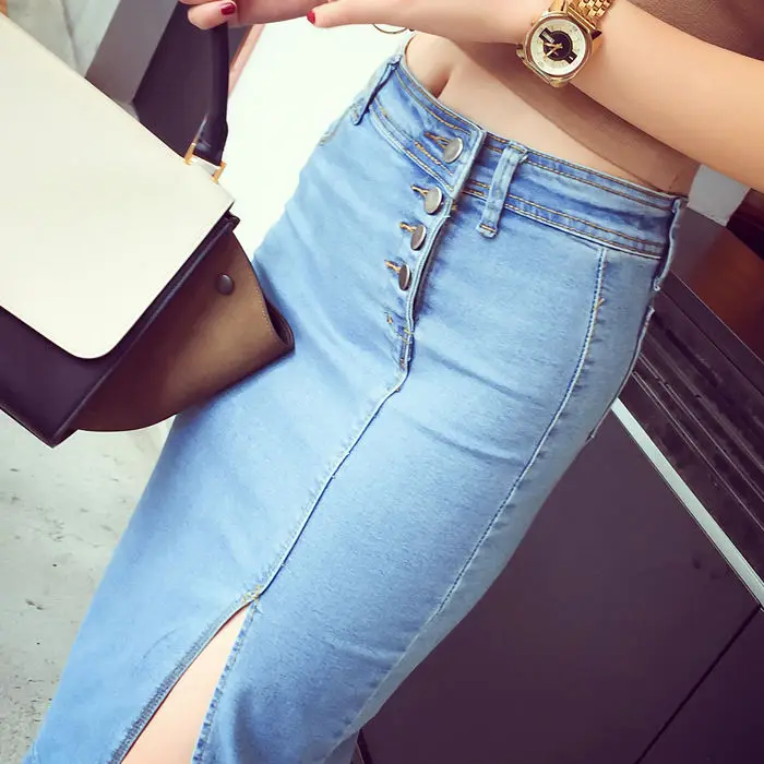 2021 New Summer Long Denim Skirt Women Casual High Wasit Jeans Skirt Sexy Single Breasted Front Split Bodycon Skirt Female
2021 New Summer Long Denim Skirt Women Casual High Wasit Jeans Skirt Sexy Single Breasted Front Split Bodycon Skirt Female