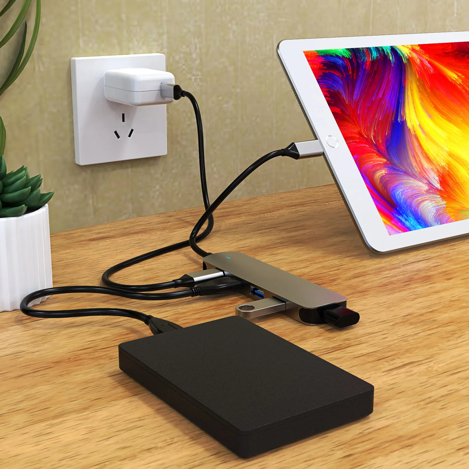 Gray Aluminum Alloy USB Hub With USB3.0*4 + Type-C 5 in 1 Multi Converter Portable Splitter Adapter Work For Ipad Macbook Laptop
Gray Aluminum Alloy USB Hub With USB3.0*4 + Type-C 5 in 1 Multi Converter Portable Splitter Adapter Work For Ipad Macbook Laptop