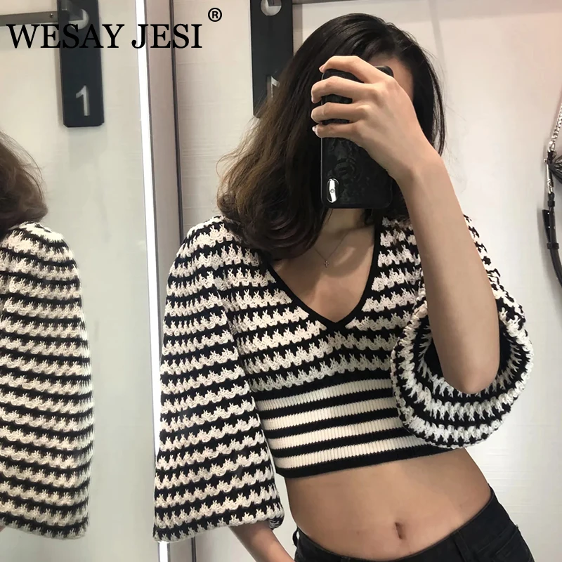 WESAY JESI Spring And Autumn Za Women's Sweater Fashion Elegant Knitted Short Jacket Retro Long-sleeved V-neck Striped Pullover
WESAY JESI Spring And Autumn Za Women's Sweater Fashion Elegant Knitted Short Jacket Retro Long-sleeved V-neck Striped Pullover