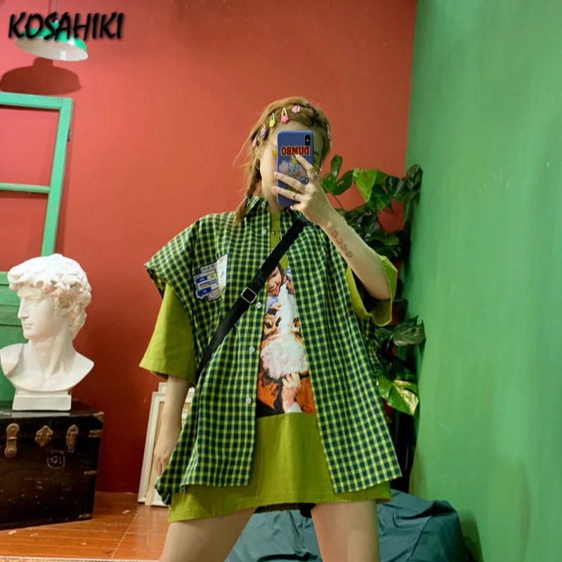 KOSAHIKI рубашки без рукавов для девочек Для женщин мужчин Панк клетчатый жилет шифоновая блузка в Корейском стиле свободные пару оверсайз Топ ...
KOSAHIKI рубашки без рукавов для девочек Для женщин мужчин Панк клетчатый жилет шифоновая блузка в Корейском стиле свободные пару оверсайз Топ ...