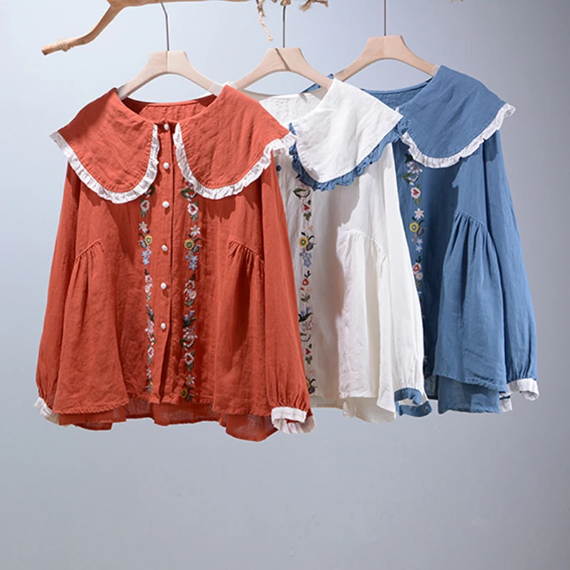 Johnature New Vintage Cotton Linen Womens Tops And Blouses 2022 Autumn Turn-down Collar Embroidery Full Sleeve Loose Shirts
Johnature New Vintage Cotton Linen Womens Tops And Blouses 2022 Autumn Turn-down Collar Embroidery Full Sleeve Loose Shirts