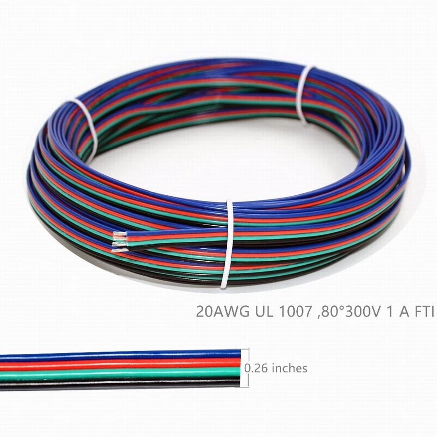 

10M Electrical Wire Cable 20 AWG 4pin Extension Cable Wire Cord UL1007 Strands Tinned copper wire for RGB Led Strips 3528 5050