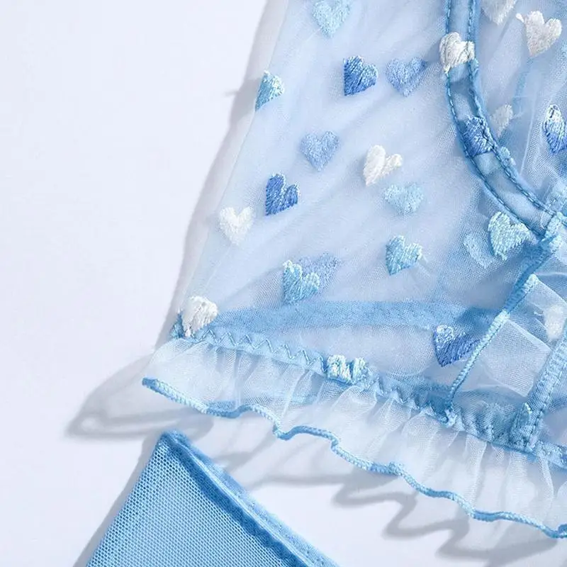 Love Heart Blue Embroidery Erotic Lingerie Ruffled Transparent Women Bra Set Exotic Push 2 Sexy Underwear Piece up Underwir U4D7
Love Heart Blue Embroidery Erotic Lingerie Ruffled Transparent Women Bra Set Exotic Push 2 Sexy Underwear Piece up Underwir U4D7