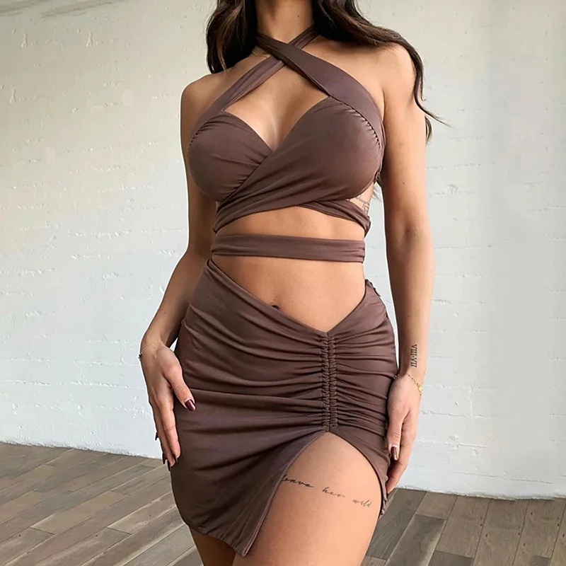 2021 Sexy Backless Cocktail Dress Set Women Side Spit Ruched Banage Dress Summer Hollow Out Party Sleepwear Female
2021 Sexy Backless Cocktail Dress Set Women Side Spit Ruched Banage Dress Summer Hollow Out Party Sleepwear Female
