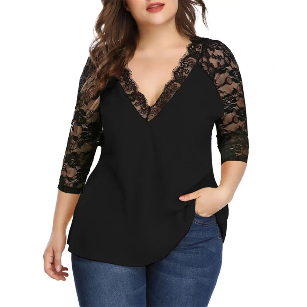 Popular Women Blouse Lace Patchwork V Neck Autumn Winter Loose Contrast Color 3/4 Sleeve Shirt Top Streetwear for Gathering
Popular Women Blouse Lace Patchwork V Neck Autumn Winter Loose Contrast Color 3/4 Sleeve Shirt Top Streetwear for Gathering