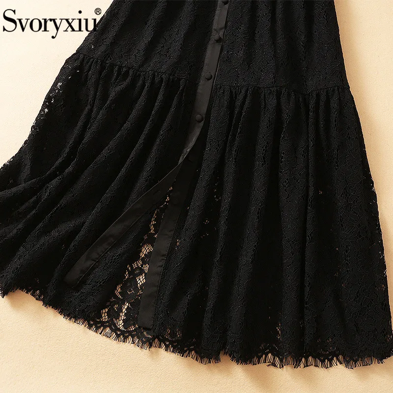 Svoryxiu Designer Fashion Spring Summer Party Black Lace Embroidery Long Dress Women's Elegant Single-Breasted Dress Vestdios
Svoryxiu Designer Fashion Spring Summer Party Black Lace Embroidery Long Dress Women's Elegant Single-Breasted Dress Vestdios